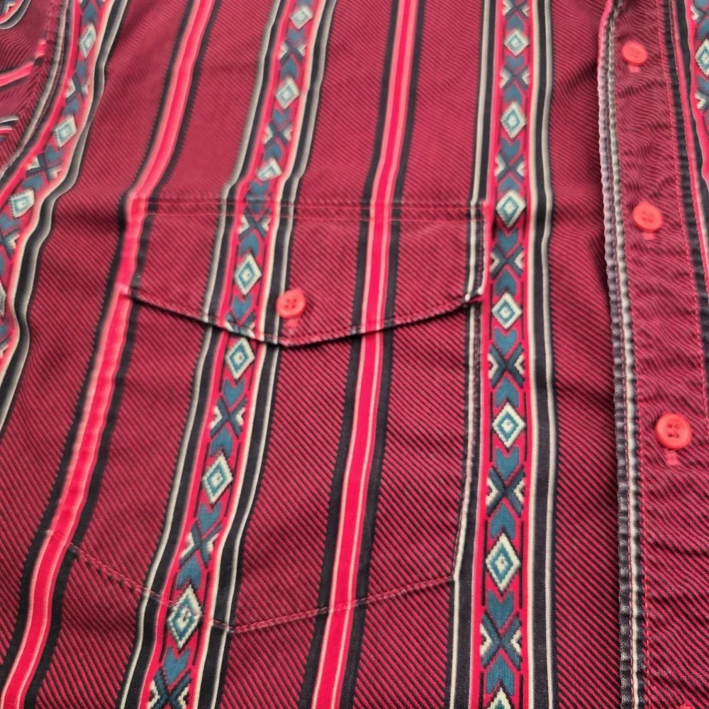 VTG Wrangler Shirt Mens XL Red Aztec Tribal X Long Tail Western Cowboy 17 1/2 35